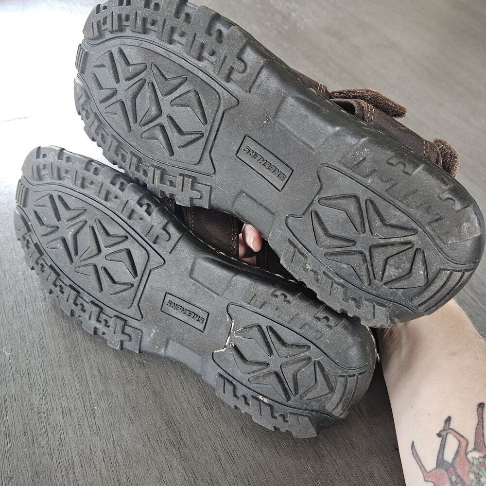 Men's 8 M Skechers Brown Leather Open Toe Fisherman Sandals Hook Loop Shoes Y2K - Picture 5 of 7